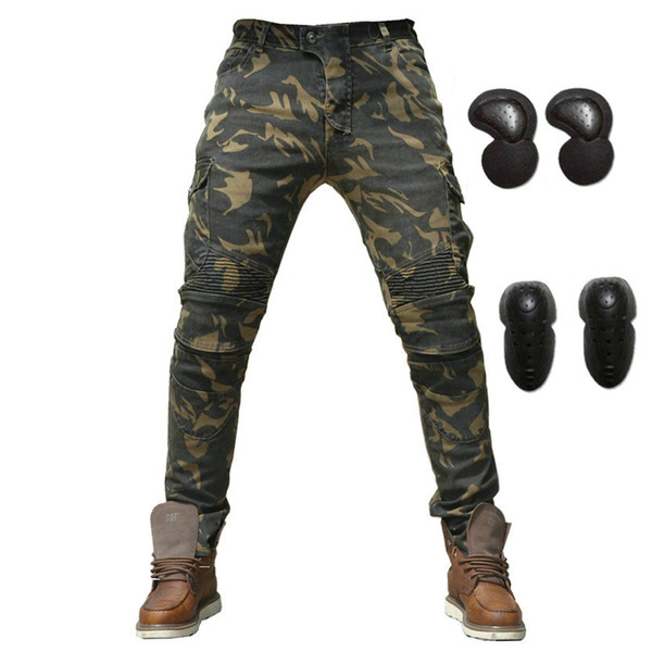 2019 Camouflage Motocross Racing Pants Motorcycle Riding Denim Jeans with 4 X Armor Protector Pads