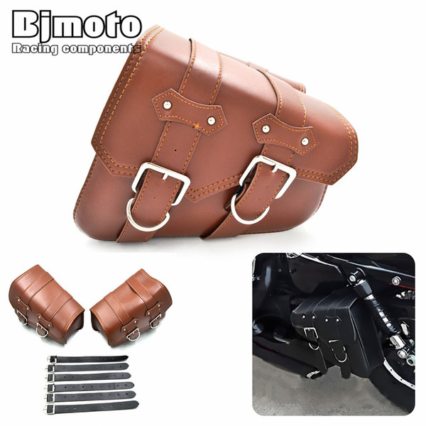 BJMOTO PU Leather Motorbike tool saddle bags Universal side bags Luggage waterproof Chopper Bobber Cruiser ATV