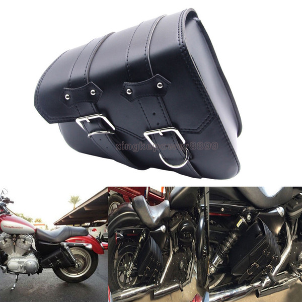 Black PU Motorcycle Leather Saddle Side Bag Straps For Harley Sportster Universal