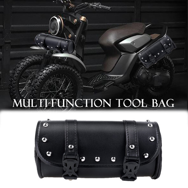 High Quality Synthetic Leather Motorcycle Cruiser Tool Bag Fork Barrel Shape Handlebar Front Fork Bag Black Weather Proof#P10