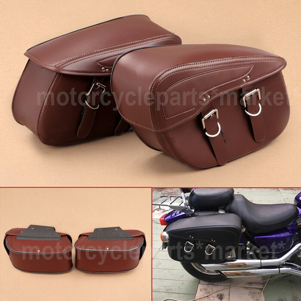 Brown Tool Tail PU Leather Motor Saddle Side Bag Big Size For Prince Cruise Motorbike Luggage Pouch Motorcycle Saddlebag