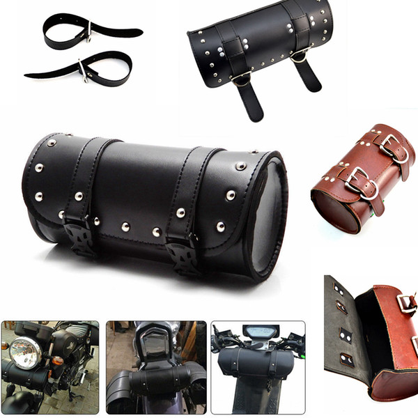 Motorcycle Fork Bag Roll Barrel Bag ATV Faux Leather Black Brown Handlebar Sissy Bar Tool Pouch AAA289