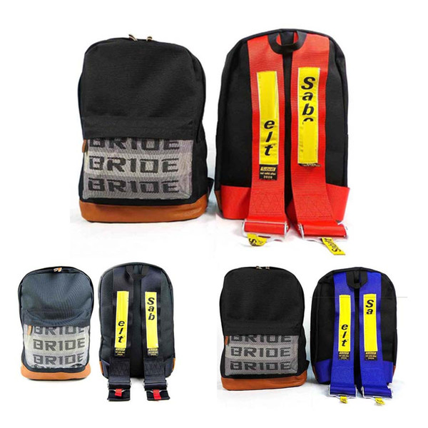 EDBETOS Auto Racing bag bride Fabric straps style school Car canvas backpack Bride Keycase JDM Sabelts straps backpack