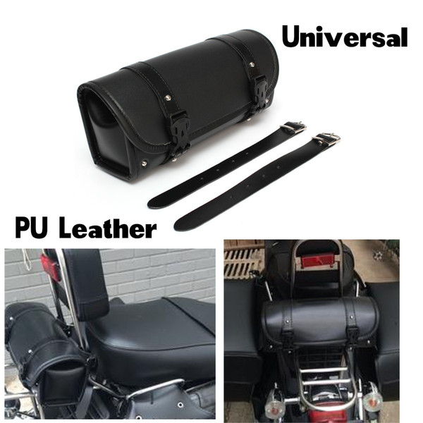 Universal Motorcycle Tool Bag PU Leather Luggage Handle Bar Round Barrel Storage Pouch