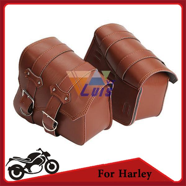 PU Leather Motorcycle Saddle Bags Side Bag Brown/Black Motor Chopper Bike Tool Bag for  Sportster XL883 XL1200 order<$18no tr