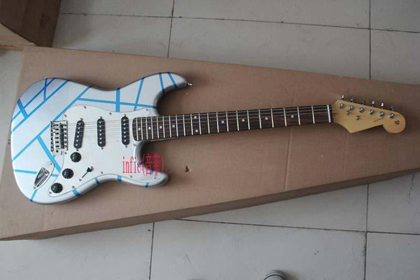 Free shipping New silver stripe pattern electric guitar pure hand-made electric guitar in stock