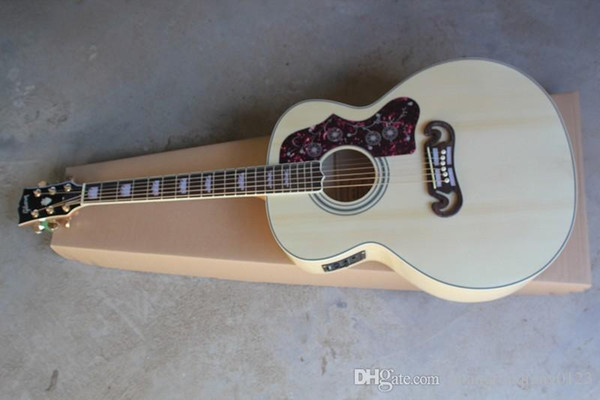 New Arrival Dot Spruce Beige SJ200 6 Strings Electric Acoustic Guitar With Fisherman Pickups Free Shipping