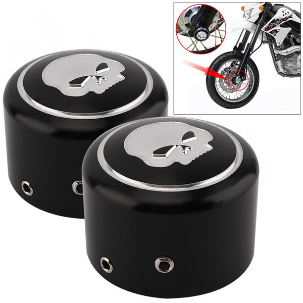 Freeshipping 1 Pair CNC Aluminum Motorcycle Front Axle Nut Cover with Skull Pattern and Screws for Harley Sportster XL883 XL1200 X48