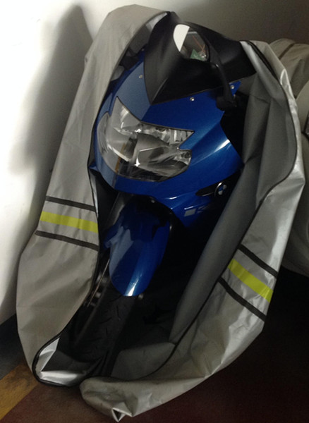 Large Size Full Covered type motorcycle storages cover shinny Silver color waterproof material made