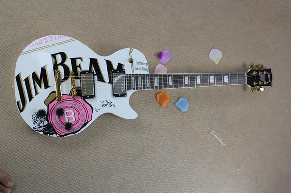 JIM BEAM model with pink rose flower decal on body top white color OEM Standard electric Guitar