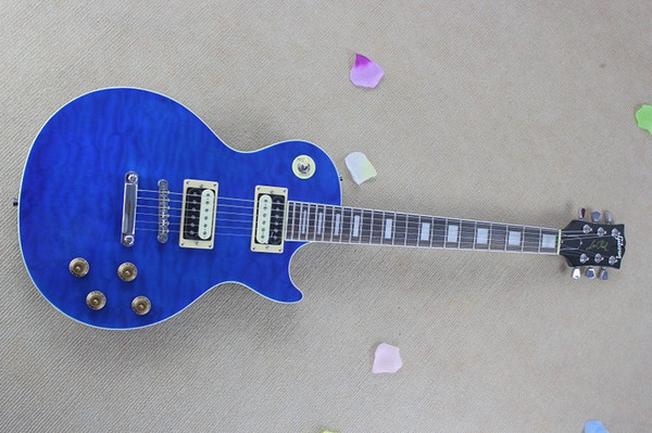 Guitar Factory Top Quality 2 Pickups Silvery Hardware LP Standard Blue Electric Guitar In Stock