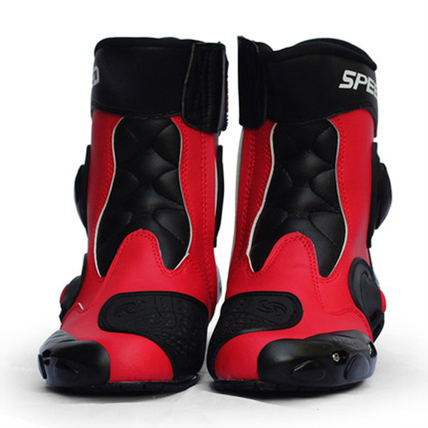 Men Motorcycle Boots Pro-biker Speed Bikers Moto Racing Leather Shoes Black/red/white mens plus size leather boots