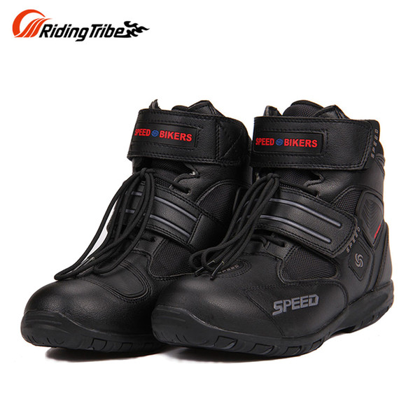 Riding Tribe Motorcycle Boots Men Breathable Moto Boots Non-slip Riding Racing Motocross PU Leather Motorcycle Shoes Black A9005