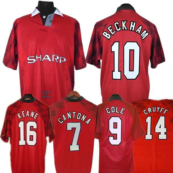 retro 1996 98 man utd soccer jerseys MU home football shirt adult beckham 10 cantona 7 giggs 11 Solskjaer 20 classic manchester