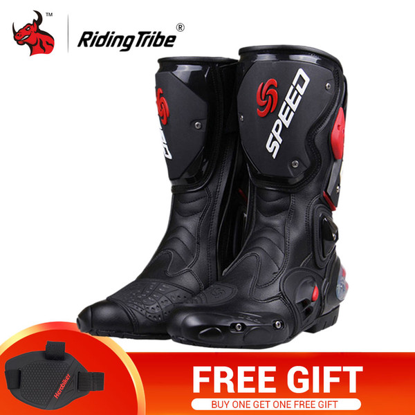 Riding Tribe Professional Racing Motocross Boots Men's High Cylinder Boots Fashion Leather Motorcycle Boots BLACK RED WHITE