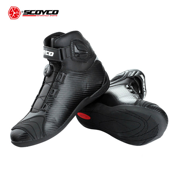 SCOYCO Motorcycle Boots Leather Motocross Boots Men Moto Riding Shoes With PP Shell Protection ATOP Buckles