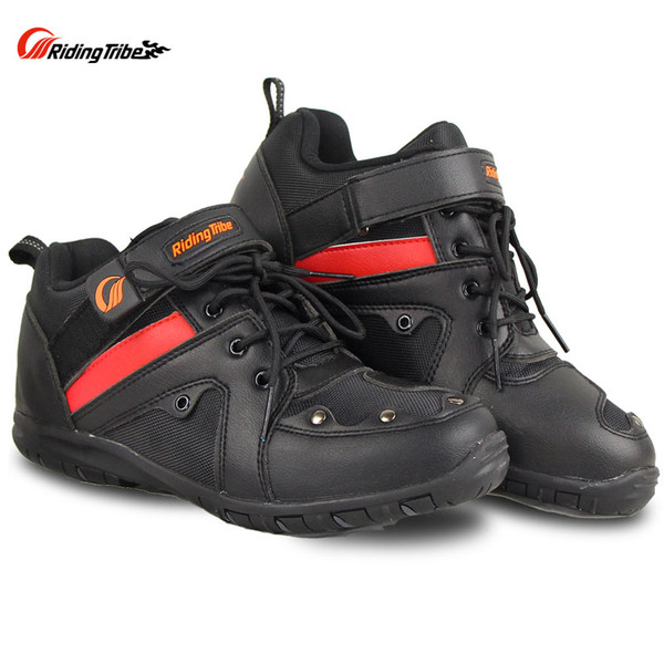 Riding Tribe Motorcycle Riding Protective Gear Anti-skid Shoes Off-Road Moto Racing Boots Anticollision Black Red color A006