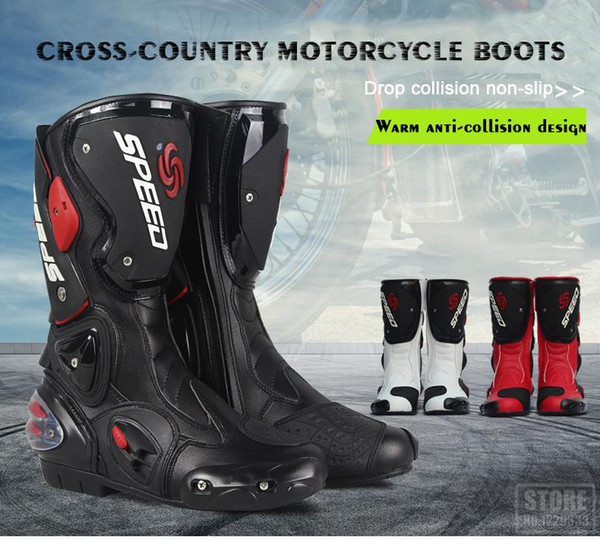 PRO-BIKER SPEED BIKERS Motorcycle Boots Moto Racing Motocross Off-Road Motorbike Shoes Black/White/Red Size 40/41/42/43/44/45