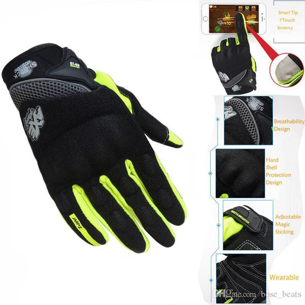 Wholesale- 2016 New Style Motorcycle Gloves Full Finger Touch Screen Wearable Breathable Protective Gloves guantes moto