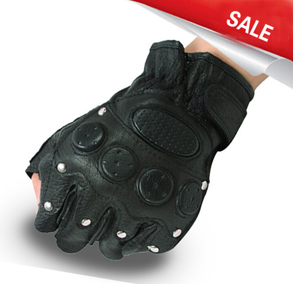 Men half-finger gloves punk rivet racing outdoor sports soft leather riding Motocycel Bicycle gloves