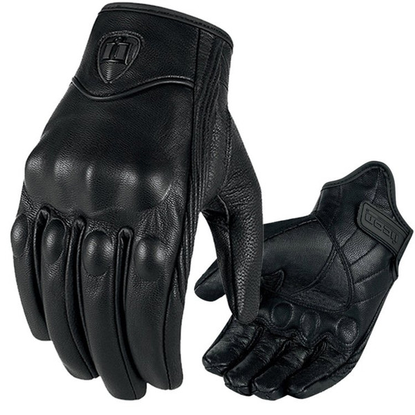 Black Motorcycle Goatskin Motocross Racing Protective Biker Full Finger Gloves Protective Armor Short Leather Gloves