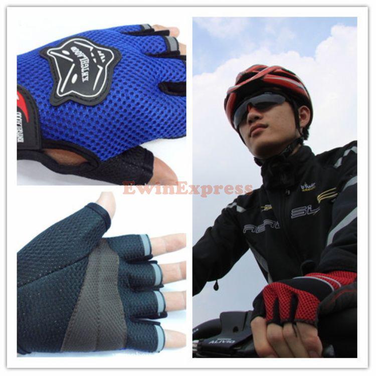 5X pairs Pair Men's Motorcycle Motorbike Racing Bike Fingerless Gloves Blue Free shipping