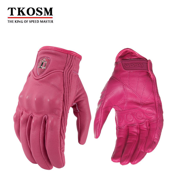 TKOSM 100% Genuine Leather Motorcycle Pink Gloves MotoGP Retro Racing Motorbike Short Original Mig knight Gloves Breathable