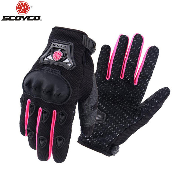 Scoyco Women Motorcycle Gloves Knight Full Finger Small Size S to XL Pink Mujer Luva Moto Race Female Gloves, M-29W