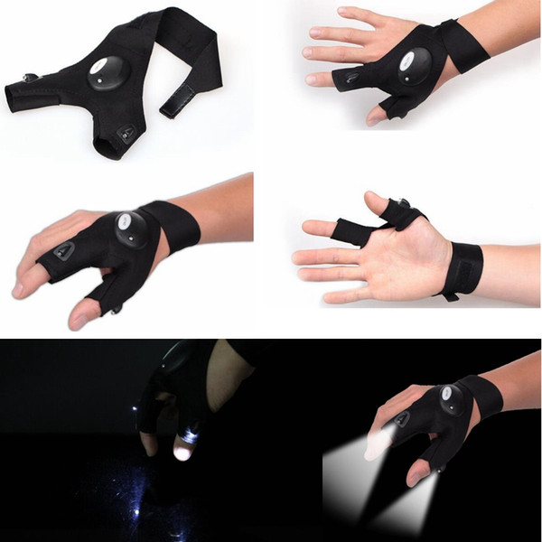 Fingerless Glove LED Flashlight Torch Outdoor Fishing Camping Hiking Magic Strap Survival Rescue Tool Light Left/Right Hand GGA486 100pcs