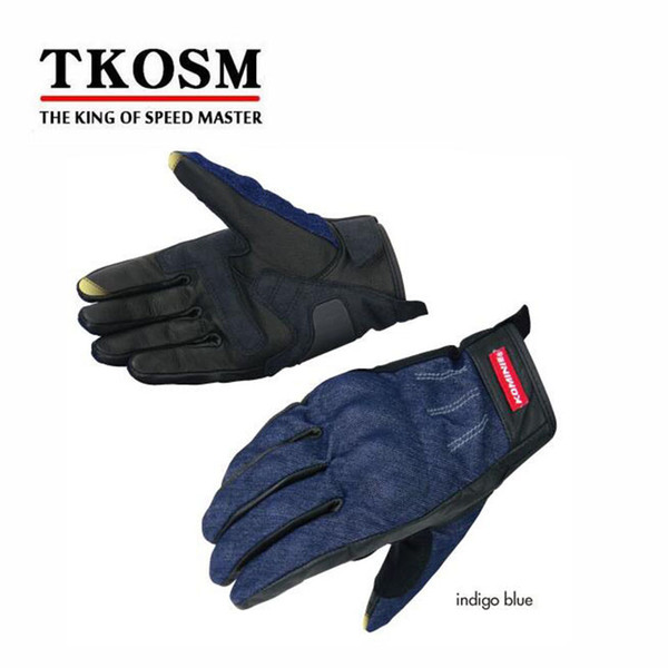 TKOSM 2017 New Arrival GK-118 Denim Genuine Leather Protect Mountain Bike Racing Gloves Looply Top Motorcycle Gloves Touch Screen