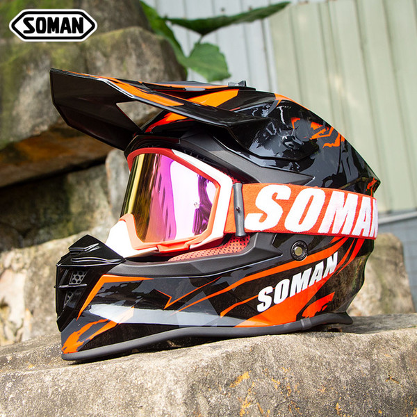 Soman Motocross Helmet with Wearable Glasses Goggles Motorcycle Racing Helm Professional Casco Motocross ECE Approval SM633