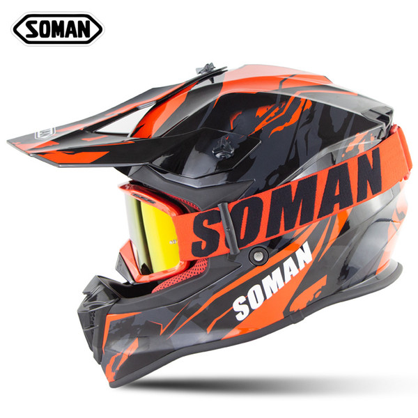 Soman Professional Motocross Helmet with MX Goggles Cross Country Motorcycle Riding Helmet Moto Casco Motorike Capacetes ECE Approval SM633