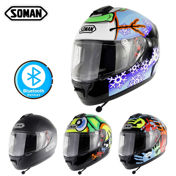 full face motorcycle helmet with bluetooth headset motor bike helm with BT earphone motocross casco DOT approval Soman 962-BT