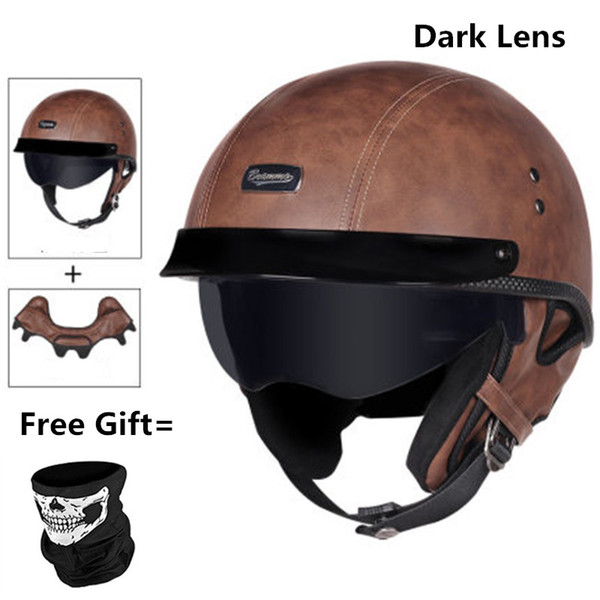 Helmets Warrior Motorcycle Half Helmet with Sunshield for Men & Women Adjustable Size DOT Half Face Skull Cap for motorcycle M