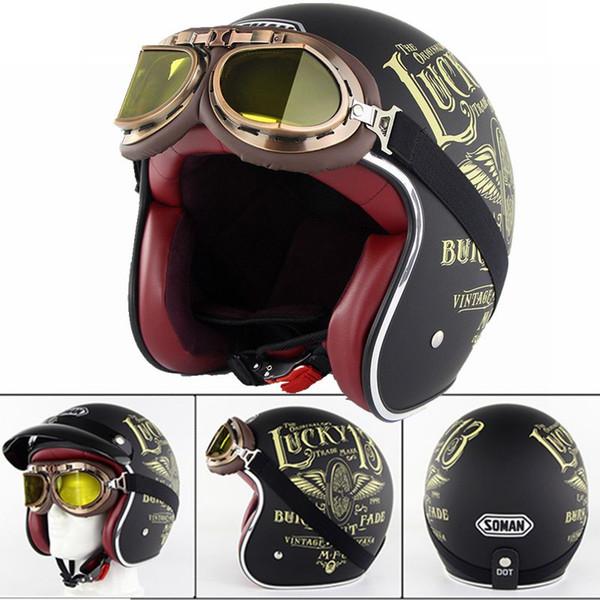 Motorcycle Helmet Harley Retro Helmets with Harley Goggles Chopper Vintage Open Face Old School Casque Moto Cacapete DOT