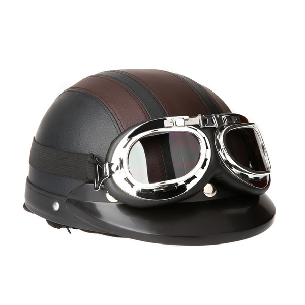 Motorcycle Scooter Leather Helmet with Visor UV Goggles Retro Vintage moto helmet motocross off road Chopper capacetes