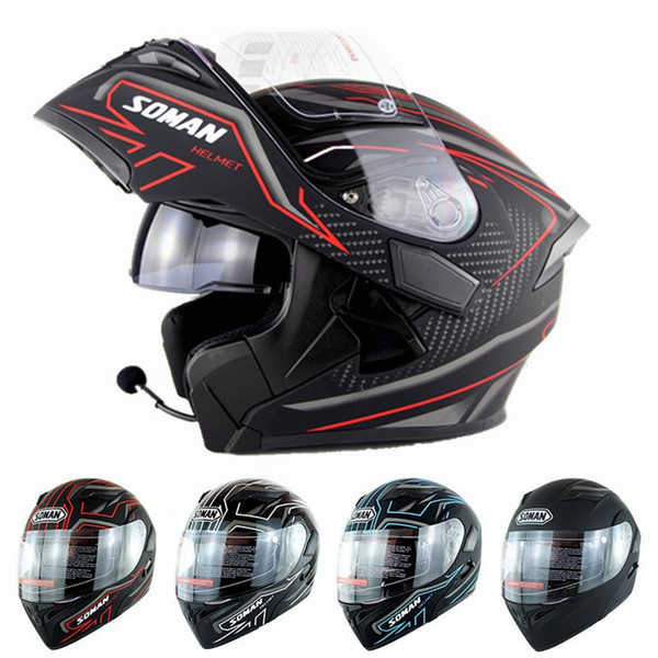 Men's Four Seasons Built-in Bluetooth Helmet Double Lens Motorcycle Racing Helmets Flip up Motor bike Capacete Casco DOT Approval