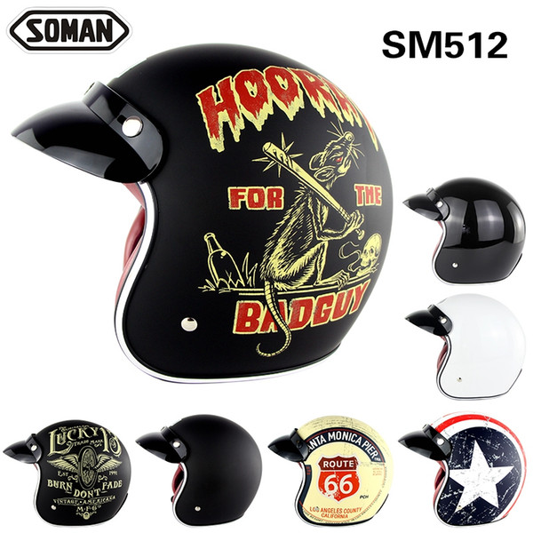 DOT Approval Motorcycle Helmet Open Face Casco Racing Capacetes Vintage Motor Helmet Harley Old School Summer Helmet SOMAN SM512