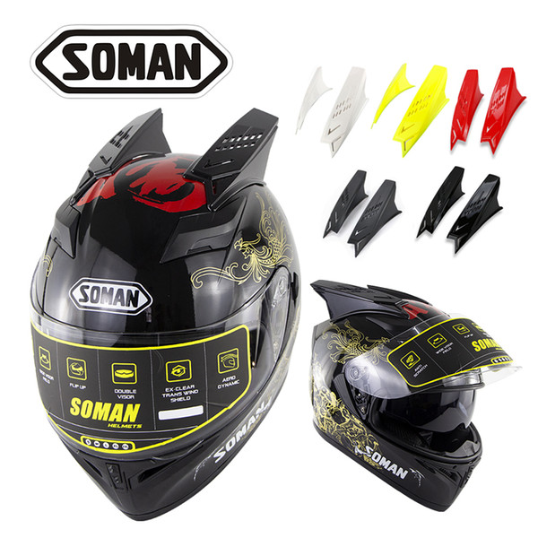 Soman full face motorcycle helmet with helmet accessories horn flip up motorbike riding casco double lens motocross cycling casque SM960