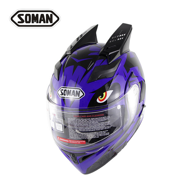 Soman flip up helmet with motorcycle helmet accessories horn double lens motorbike riding casco motocross cycling capacetes SM955