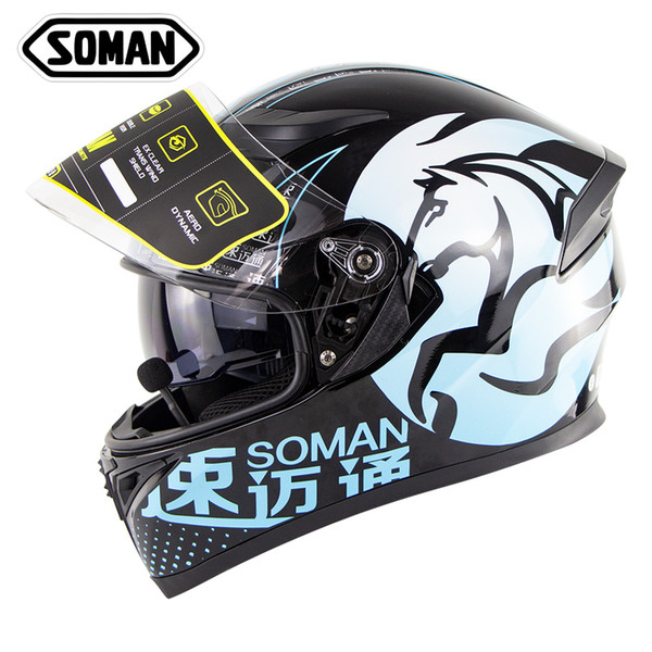 Soman Double Visors Motorbike Casco Built-in Bluetooth Full Face Motorcycle Helmet Flip Up Motocross Cycling Capacates SM960-L1-M