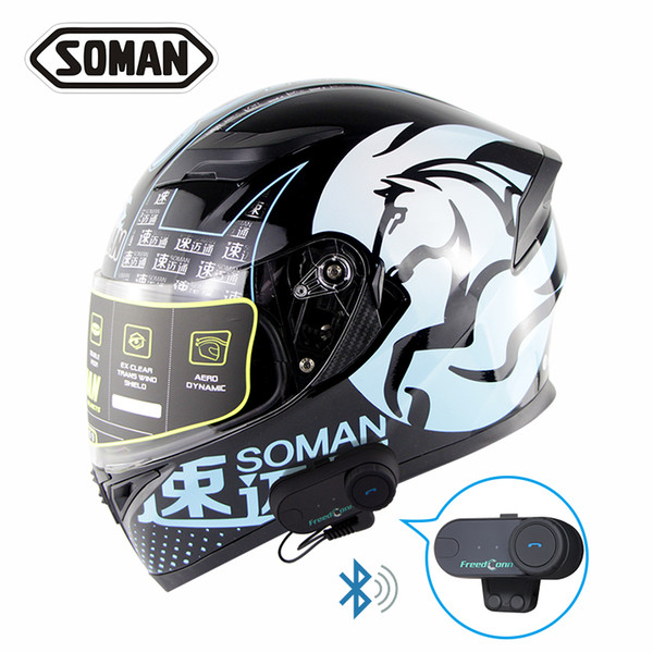 Soman Double Visors Motorbike Casco Built-in Bluetooth Full Face Motorcycle Helmet Flip Up Motocross Cycling Capacates SM960-TOMVB