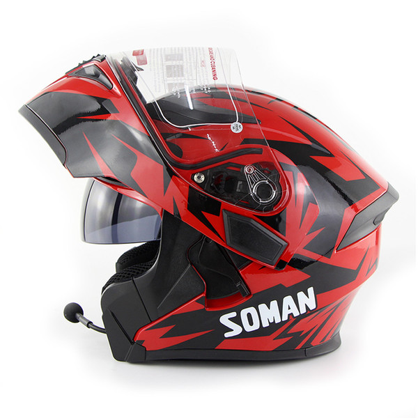 Newest Soman 955BT Built-In Smart Bluetooth Motorcycle Helmet Skyeye design BT capacetes headset Double Lens Model K5