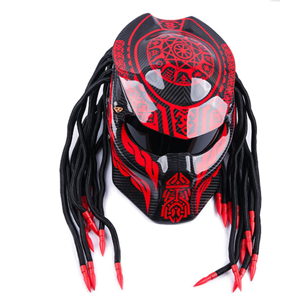 Full face Carbon fiber motorcycle helmet Iron blood Warrior demon night motorbike helmet Personality Harley braid riding