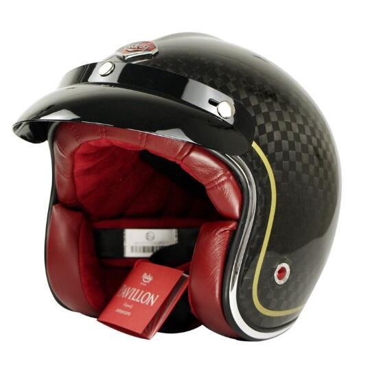 Premium Carbon Fiber Motorcycle Open Helmet Retro Motorcycle Engine Ruby Motorcycle Helmet