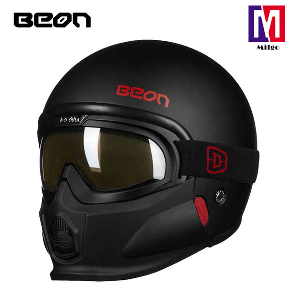 BEON B-703 ECE & DOT approved bright Black Modular Flip Up motorcycle helmet with removable goggles and chinguard