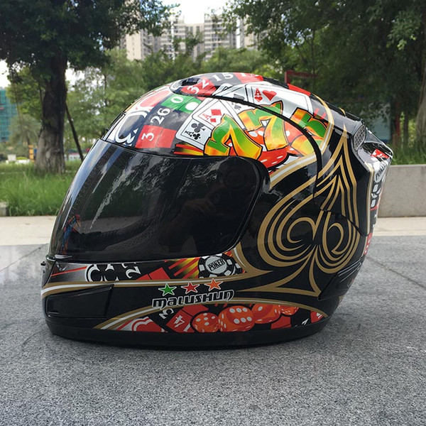 MALUSHUN A1 Motorcycle Helmet Moto Capacete Flip Up Poker Printing Full Face Racing Helmets Casque De Moto