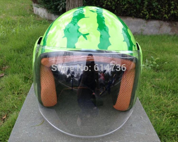 Wholesale-Wholesale Price 3/4 open face Motorcycle Helmet watermelon helmet green color Size:M, L, XL,XXL