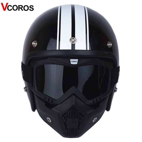 VCOROS 3/4 Open face vintage motorcycle helmet with detachable mask men scooter  harley moto helmets for vespa motorcycle