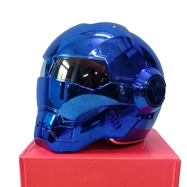 MASEI 610 electroplate Blue Chrome plating IRONMAN Iron Man helmet motorcycle helmet half open face helmet ABS motocross